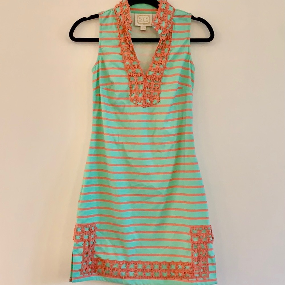 Sail to Sable aqua and pink striped dress Xxs